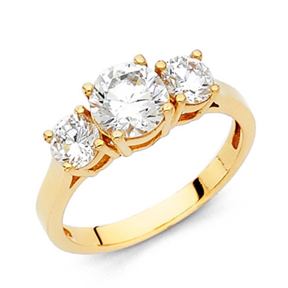 14k 1-CT 3-Stone Round-Cut Basket-Set CZ Ring